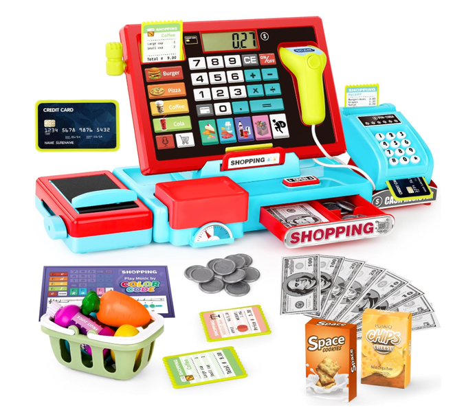Cash Register Toy for Kids-52 Piece Real Calculator Cash Register