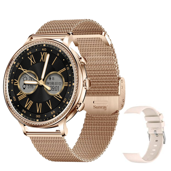 SUNRAY Luxury Women's Smartwatch Gift With Gold Bezel &amp; Dual Straps