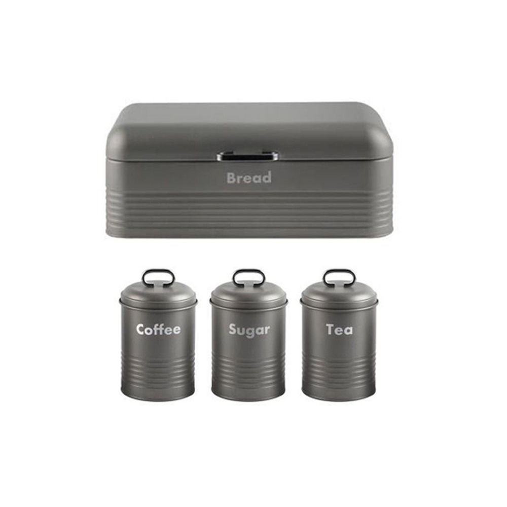Upstairs Homeware Retro Bread Bin & Canister Set Set of 4 Grey Shop