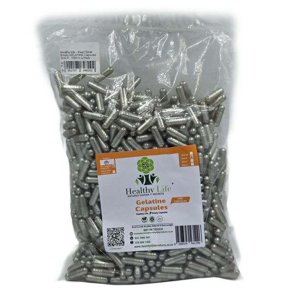 Healthy Life - Pearl Silver Empty GELATINE Capsules Size 0 - 1000 in a Pack