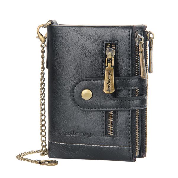 Men Leather Wallet / Purse Blocking Chain Zipper Coin Pocket Card Holder