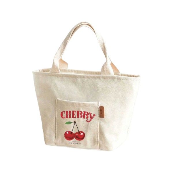 Cherry Design Insulated Lunch Bag - Red and Beige
