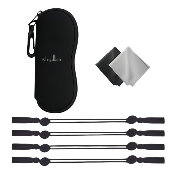Kingdushi Eyeglasses Case With 4 Glasses Straps, Adjustable, 2 Cloths