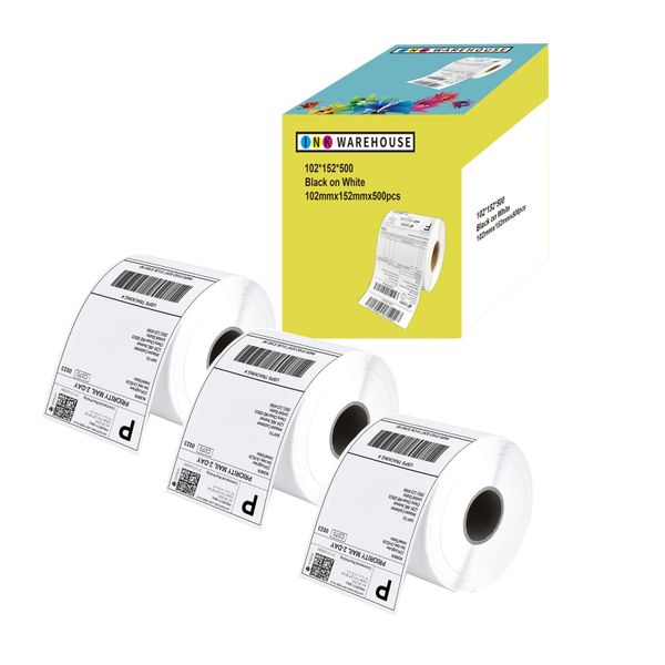 INKWAREHOUSE Thermal Shipping Labels 102 mm x 152 mm x 500pcs/Roll X 3