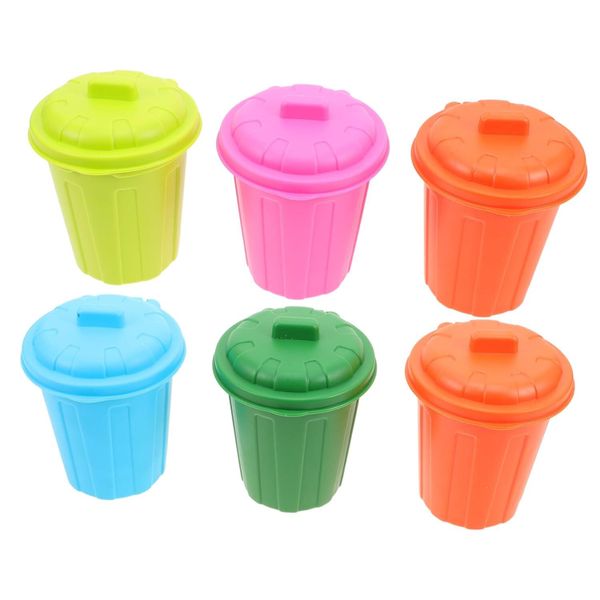 6pcs Mini Garbage Bin with Lid Small Desktop Trash Can and Pen Holder
