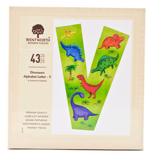 Dinosaurs Letter V - 43 Piece Kids Alphabet Wooden Shaped Jigsaw Puzzle