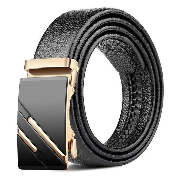 New Men's Leather Textured Belt with Automatic Buckle