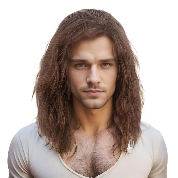 IPSTYLE Men's Synthetic Wig Shoulder-Length Corn Permed Natural Wig