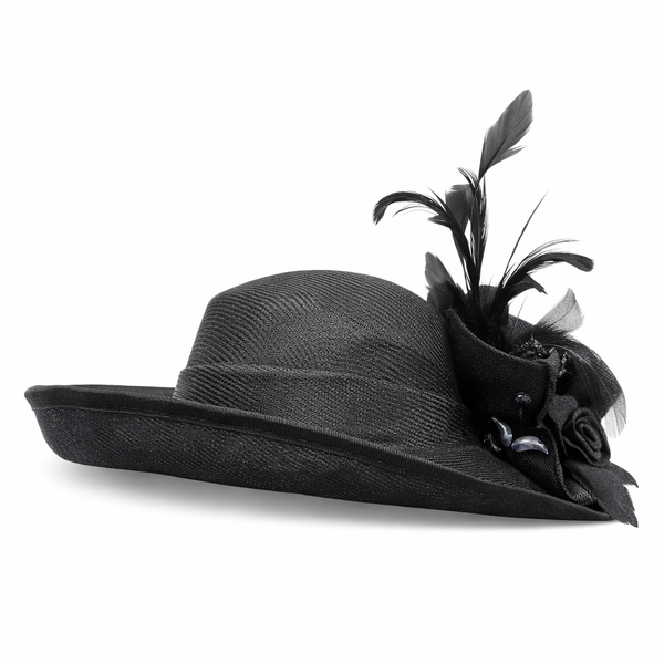 Women's Black Formal Hat with Feather Detail