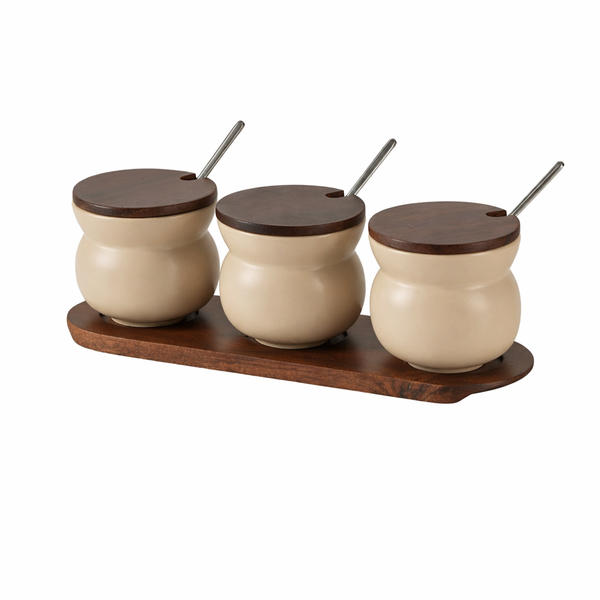 3 Piece - Elegant Ceramic Kitchen Storage - Brown