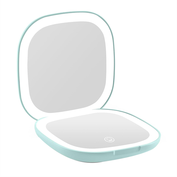 Pocket Magnifying Makeup Mirror with Led Light 3.5 Inches Green