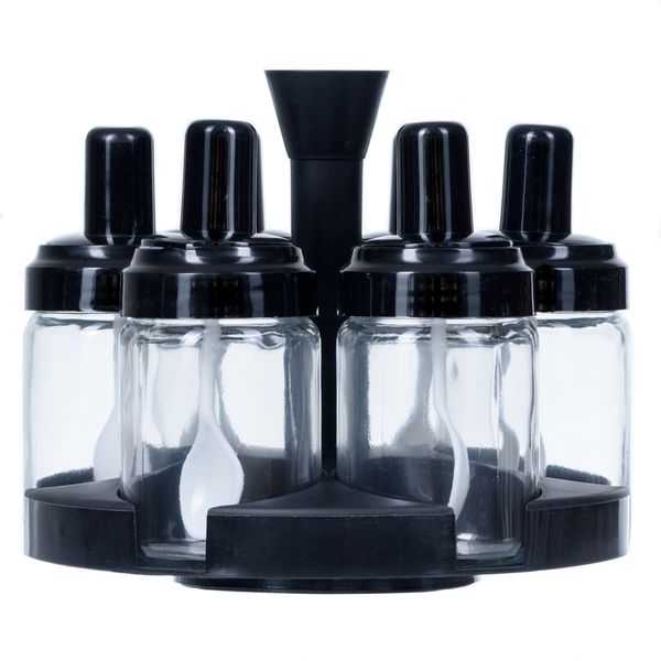 Rotating Kitchen Spice Rack Carousel 6 Jar Organizer - Black