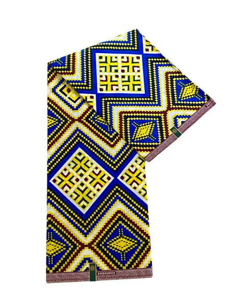 African Print Traditional Fabric - Yellow Zigzag - 6 Yards