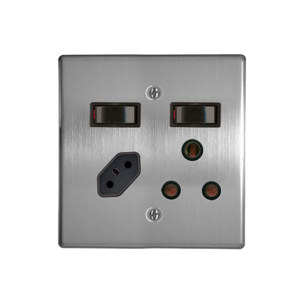 ACDC - 1x16a + 1 Euro Sw Socket Outlet C/W Silver Steel Cover Plate