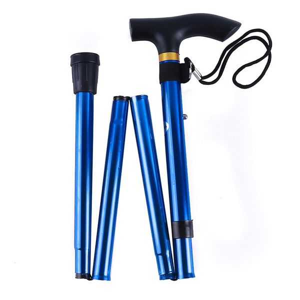 Aluminum Alloy Folding Non-Slip Reinforced Adjustable Hiking Pole Blue
