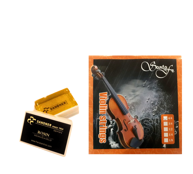 Sandner Violin Rosin + Santa Fe Violin String Set (4/4) - Essential Bundle