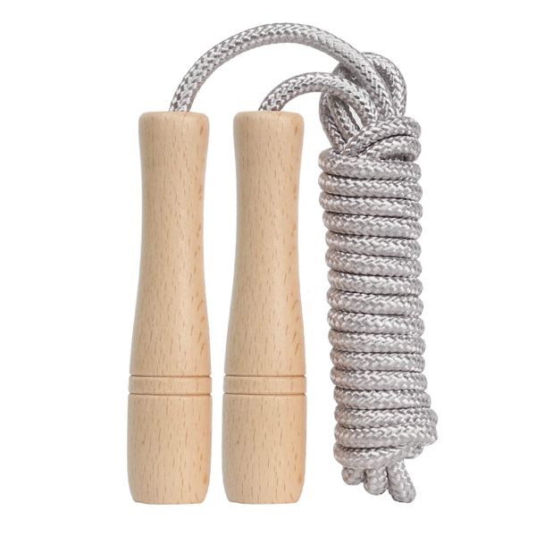 Kids Cotton Jump Rope, 7.8ft Adjustable Silver Rope with Wooden Handle