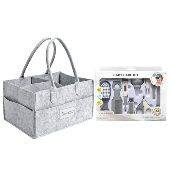 Belecoo 10-in-1 Baby Care Kit with Foldable Diaper Caddy Bag - Grey