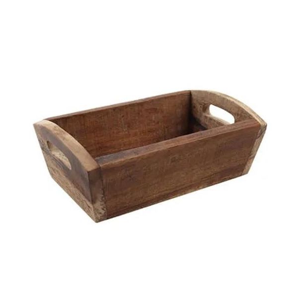 Wood Bread Food Serving Deep Tray With Handles