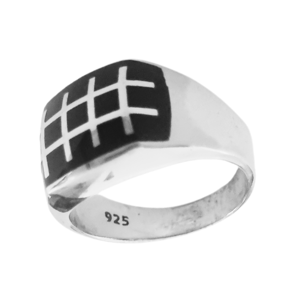 Men Silver And Black 925 Sterling Silver Statement Signet Ring 1