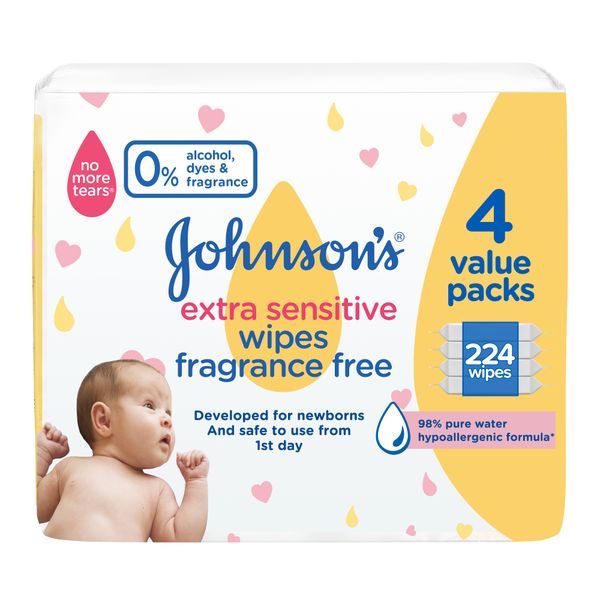 Johnson's Baby Wipes Extra Sensitive 4 Value Pack 244 Wipes