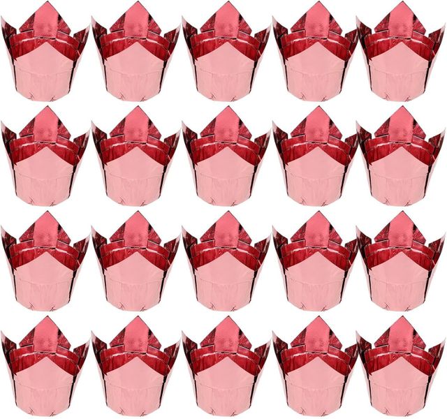 50pcs Rose Metallic Flower-shaped Cake Cups Muffin Liners Oil-proof Baking