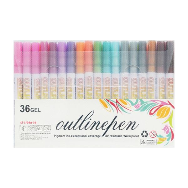 36 pcs Double Line Outline Pens Set, Fluorescent Glitter Markers