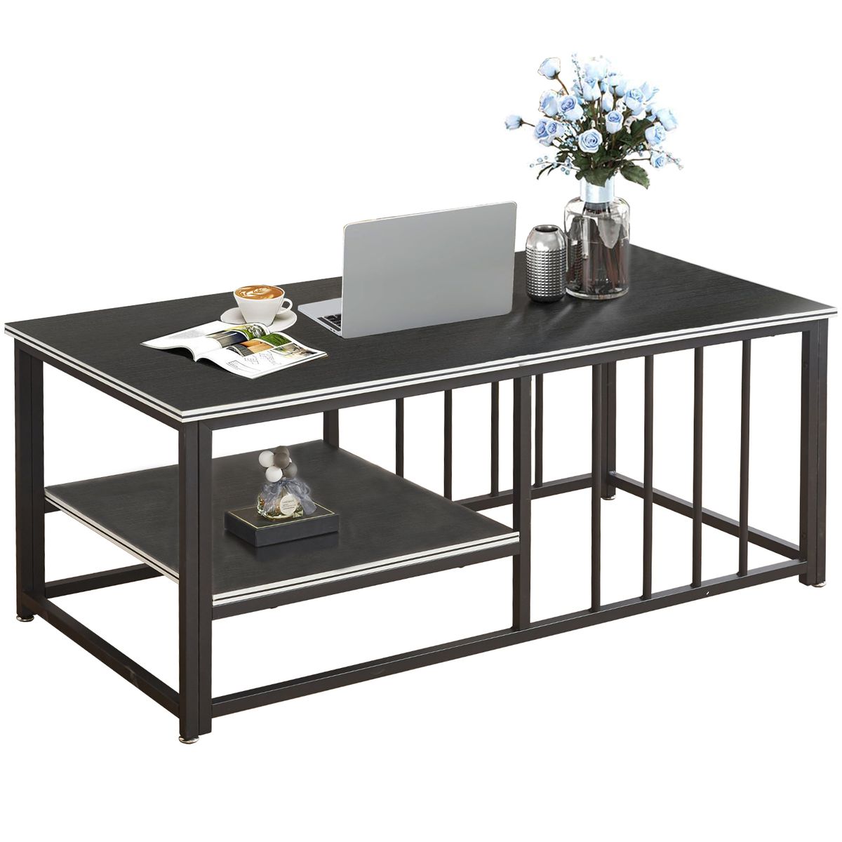 Coffee Table Sofa Side Table Office Center Table Desk with Storage Shelf