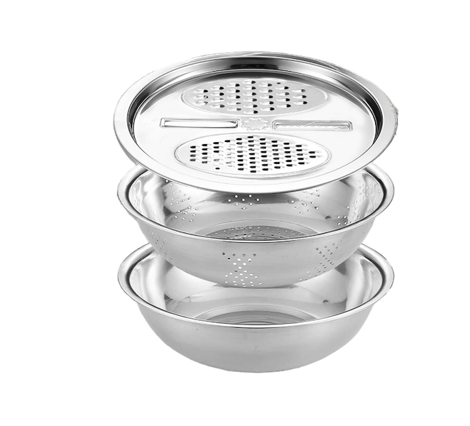 Stainless Steel 3-in-1 Multifunctional Grater/Strainer/Bowl
