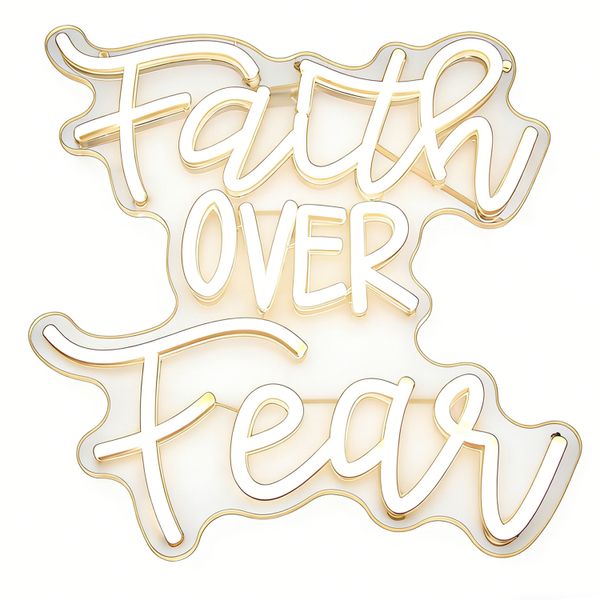 Faith Over Fear Neon Sign, Dimmable Warm White LED Letters Neon Lights Sign