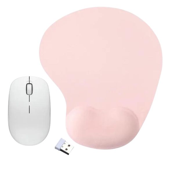 Pink Ergonomic Mouse Pad and Ezra Wireless Mouse