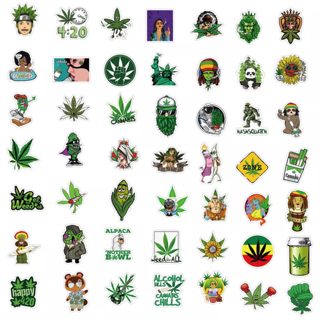 100 pcs Smoking Sticker Pack Weed Leaf 420 Trippy Cannabis