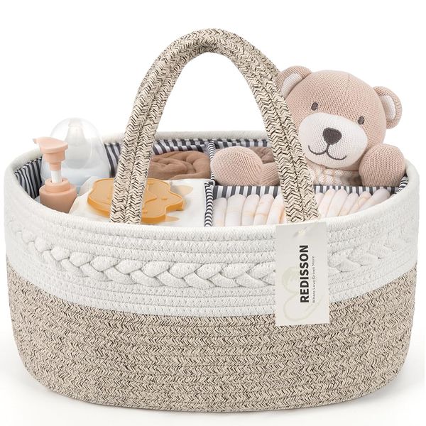 Portable Baby Diaper Caddy Organizer,100% Cotton Woven Rope Baskets