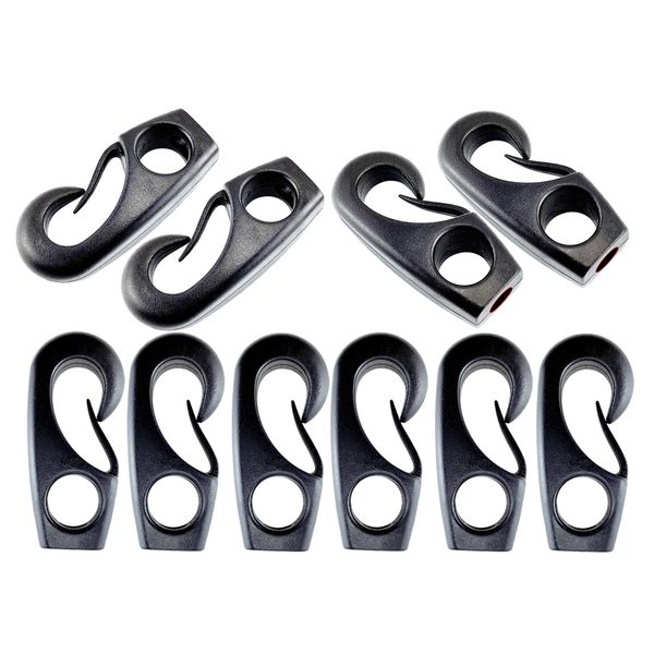 10-piece Black Kayak Shock Cord Hook Nylon Bungee Hook for Shock Cords
