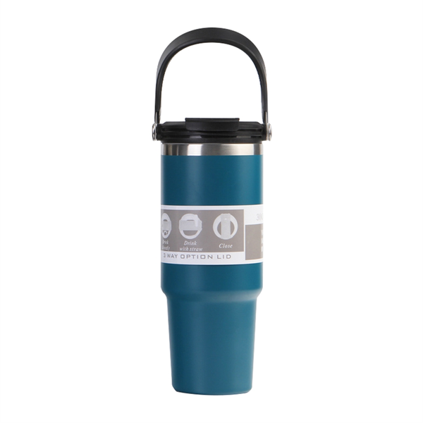 30 Oz Vacuum Insulated Bottle with Handle and Flip Straw Double Wall Stainl