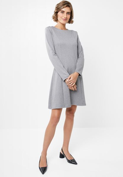 Women's Edit Knit Panel Swing Dress - Grey Melange