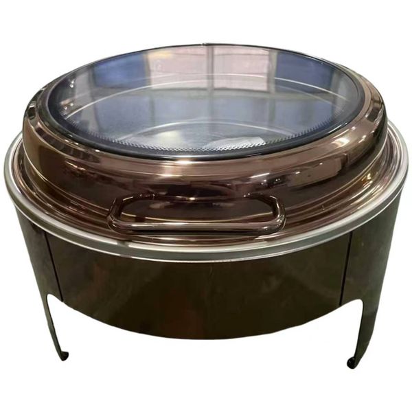 Flip Over Top Chafing Dish Round with Window - Rose Gold - 6 Litre