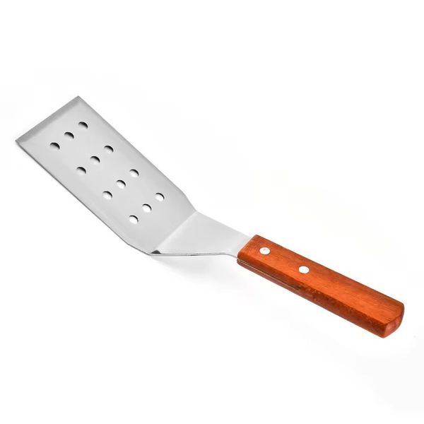 Stainless Steel Wood Handle 3 Side Cutting Edge Hamburger Spatula Turner