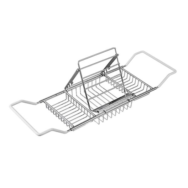 Stainless Steel Retractable Bathroom Bathtub Tray Rack with Tablet Holder
