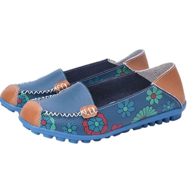 Genuine Leather Floral Print Loafers for Women - Soft Sole, Comfort