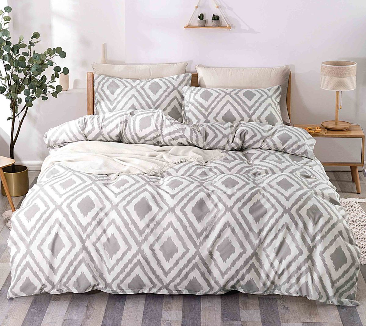 Linen Boutique Duvet Cover Set ReversibleZigDimondsGreys Buy