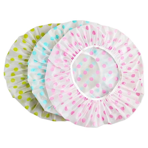 3 Piece Waterproof Shower Caps With Polka Dot Pattern - Multicolour