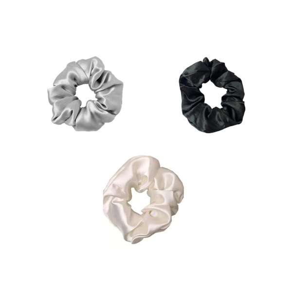 Satin Scrunchies - Pack Of 3 - Silver -White - Black
