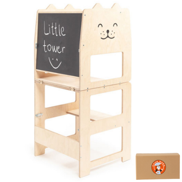 GoodMama 4-in-1 Montessori Learning Standing Study Tower with Chalkboard