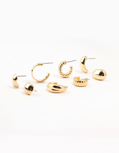 Lovisa Gold Plated Buggle Ribbed Earrings 4-Pack