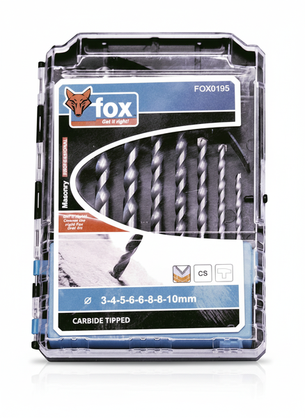 Fox 8-Piece Masonry Drill Bit Set 3-10mm For Brick And Concrete