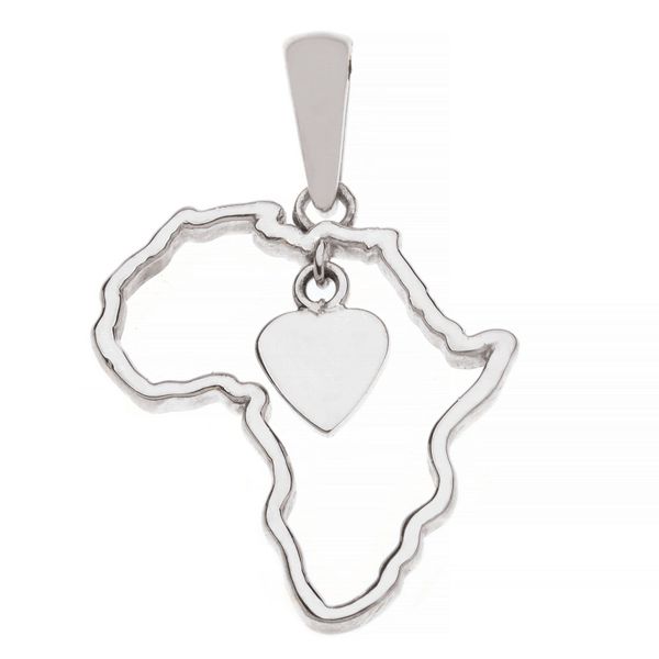 Silver Curio Map of Africa Pendant with Heart Charm