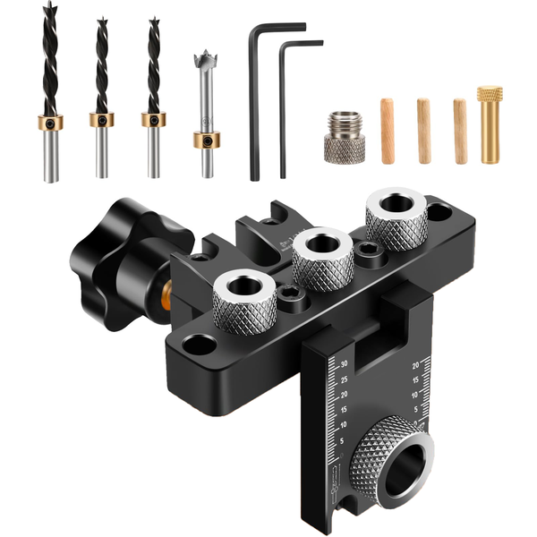 3-in-1 Dowel Jig Kit Adjustable Precision Woodworking Drill Locator Bits
