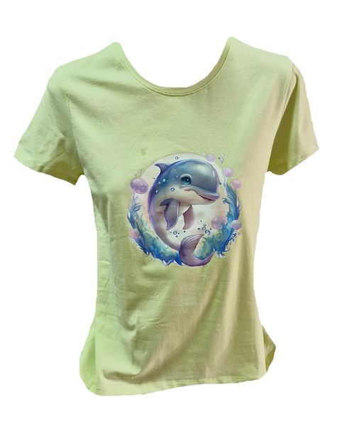 Woman SMALL Size Short Sleeve T-Shirt with Dolphin Design