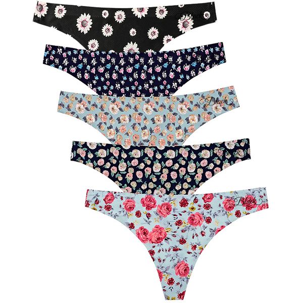 Miss Black 5 Pack Ladies Seamless Thongs Underwear Panties Breathable